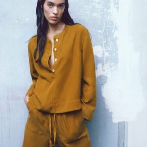 Zara Buttoned Linen Blend Shirt